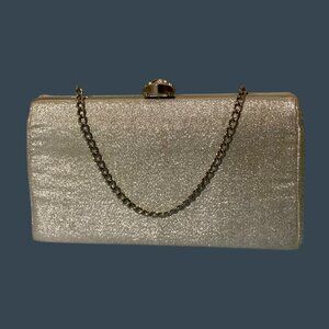 Vintage Elegant Metallic Silver Clutch Bag With Chain Strap Evening Handbag